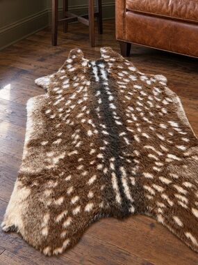 Fawn Deer Hide Rug Brown Fur Pelt Rustic Cabin Western Boho Farmhouse Decor faux